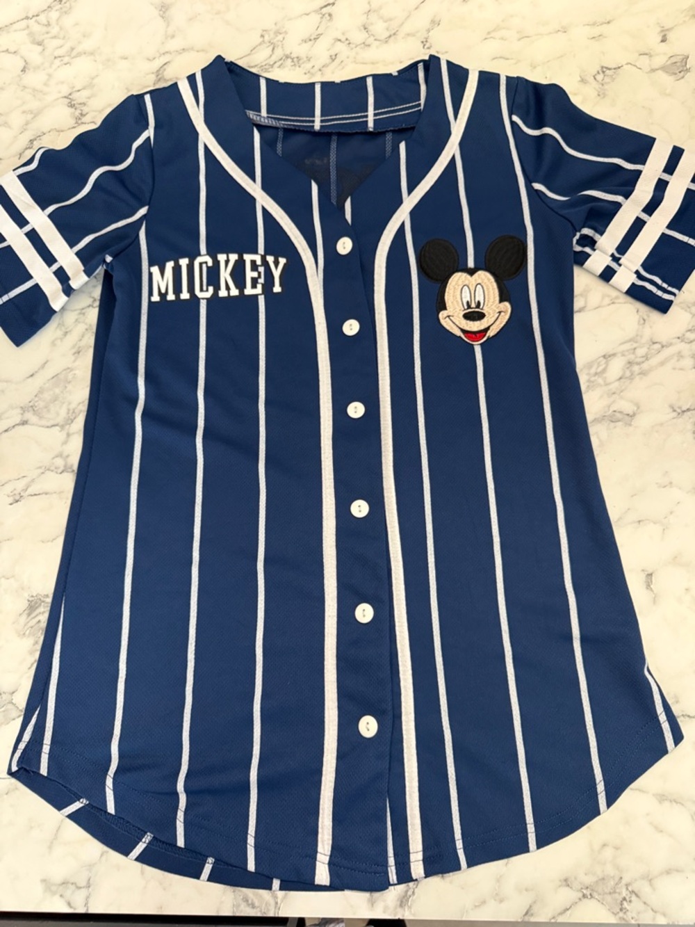 Disney Mickey Navy Blue Striped Baseball Jersey Top